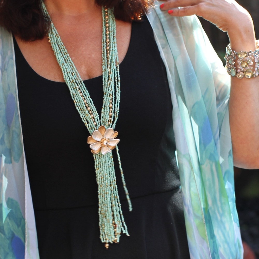 Handmade Green Shell & Seed Bead Necklace
